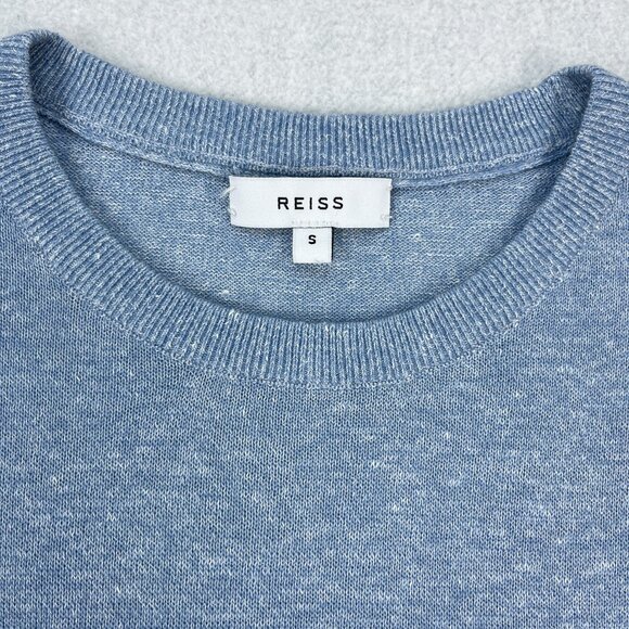 Reiss Grayson Sweater Mens S Linen Wool Blend Light Blue Long Sleeve Crew Jumper - Picture 4 of 10